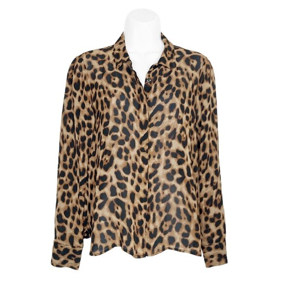 Reformation Leopard Print Violet Blouse Long Sleeve Button Front Viscose Small - Picture 1 of 7